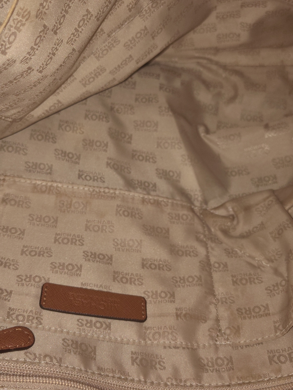 Michael Kors Beige Logo Lined Handbag Interior